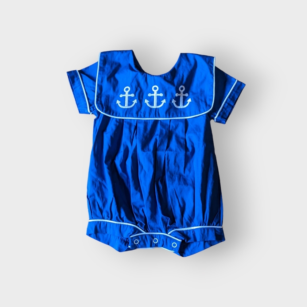 6-12 Months Lil Cactus Blue Anchor Sailor Romper